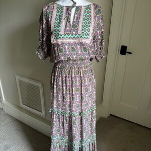 Nicole Miller Glassflower Silk Blend Peasant Top and Skirt